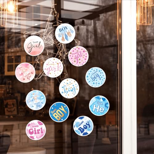 Pack 90 Pcs Team Boy Or Team Girl Stickers for Gender Reveal Party Favors Kids Boys Girls Toddlers Baby Shower Funny Cute Aesthetic Sticker Round Waterproof Small Vinyl Decals - color: Gender Reveal A18