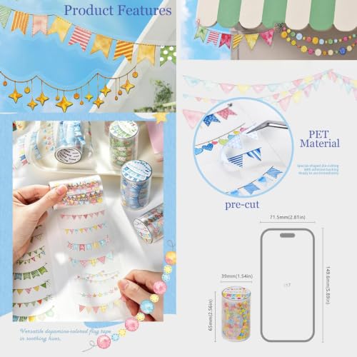 PET Tape Stickers for Scrapbooking Supplies,Flags Journal Stickers for Deco - color: Nature