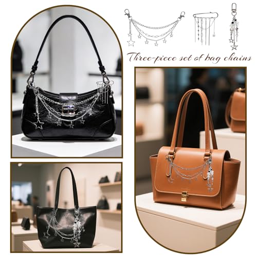 3 Piece Silver Bag Charms Set, Y2k Purse Charms and Chains, DIY Bag Accessories with Keychain - style: Y2k-1