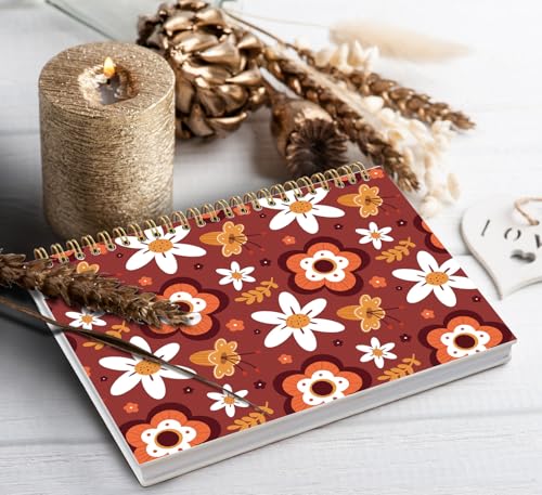 Vintage Aesthetic Floral Spiral Notebook,Red Notebook for Women,Watercolor Floral College Ruled Hardcover Notebook for Work Writing Journaling,Hardcover Spiral Notebook - color: Red