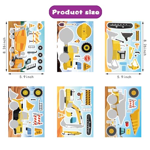 24 Sheets Make Your Own Construction Vehicle Stickers, Make-a-face Stickers - style: Construction Vehicle