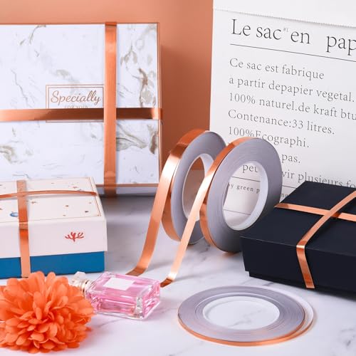 Zonon Rose Gold Washi Tape for Wall Decor Self Adhesive 5/10/15mm | Rose Gold Foil Pinstripe Tape, Mirror, 3 Widths Total 164 Yards, Easy to Apply for Furniture Car Arts Graphic Decoration - color: Rose Gold, size: 5/10/15mm