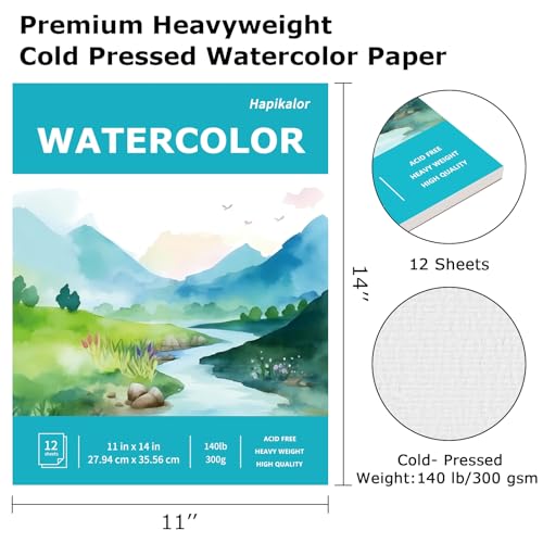 Hapikalor Watercolor Paper, 11"x14" Water Color Paper, 140lb/300gsm Teal - color: Teal, size: 11"x14" Pad
