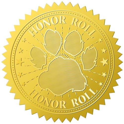 CRASPIRE 408Pcs Dog Paw Print Gold Foil Embossed Stickers 2" Honor Roll Self Adhesive Envelopes Seals Round Labels for Wedding Invitation Graduation Corporate Certificates Diplomas Gift Wrapping Decor - style: Arts Crafts