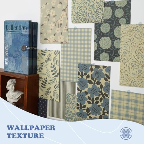Vintage Blue Scrapbook Paper Pack 60 Sheets Cottage Core Aesthetic Neutral Floral Textured Wallpaper 5.0×3.1 Inch Writable Easy to Tear for Junk Journal Card Making Photo Album - color: Blue