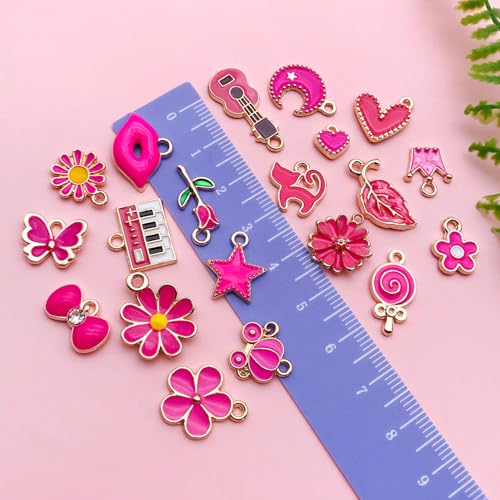 Youdiyla 40pcs Enamel Charms Alloy Metal Charms for Jewelry Making Necklace Bracelet Earring DIY Accessories - color: Rose red