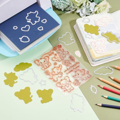 INFUNLY Cute Elephant Clear Stamps and Dies for Card Making DIY Metal Die Cuts Animal Silicone Stamp Christmas Thanksgiving Gifts for DIY Craft Scrapbooking Decor - color: Elephant Clear Stamps