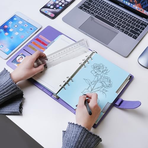 WASON A5 Binder PU Leather Journal Ring Portfolio Lined Notebook Refillable Paper Diary with Removable Clipboard Writing Notepad for Travel Business School Agenda Organizer (Purple) - color: Purple