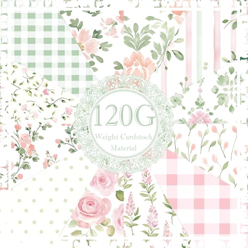 24 Sheets Pastel Floral Scrapbook Paper, 12 Styles Watercolor Grandmillennial Seamless Patterns Decorative Craft Paper Folded Flat for Birthday Card Making Photo Album Decor, 11.8'' x 11.8'