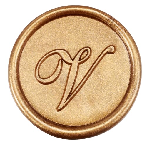 Yoption Handwriting Letter V Wax Seal Stamp Kit with Antique Gold Wax Beads - color: V