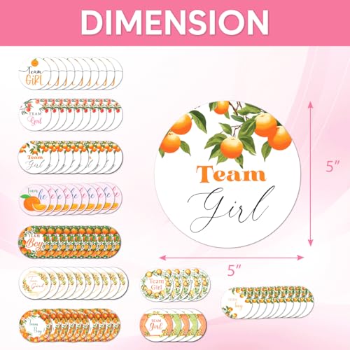 Pack 90 Pcs Cute Orange Baby Shower Team Boy Team Girl Stickers for Party Favors Gender Reveal Thank You Labels Funny Aesthetic Sticker Round Waterproof Removable Vinyl Decals - color: Gender Reveal A27
