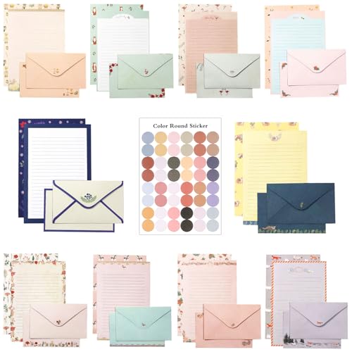 91 Pcs Stationery Paper Envelopes Set | Includes 60 Writing Paper & 30 Envelopes & 48 Stickers, Letter Writing and Stationery Paper Envelopes(10Style) - color: Sweet