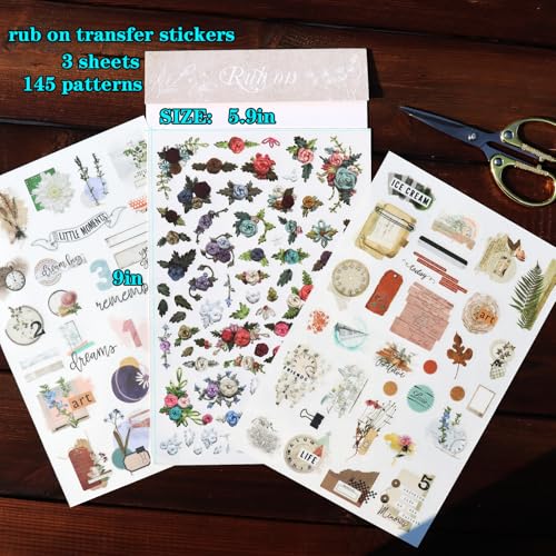 CATaireen Rub on Transfers for Crafts Vintage Scrapbooking Stickers Small Decals Adults Journaling DIY Supplies Use for Fabric Paper Wood Stone Canvas Acrylic Cloth (Art Collage) - style: Art Collage