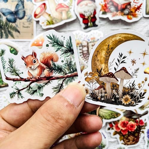 50-Piece Fantasy Woodland Sticker Set – Dreamy Forest Animals, Mushrooms, Fairies, Nature Decals for Scrapbooking, Journaling, Laptops, Water Bottles - color: Fantasy Woodland