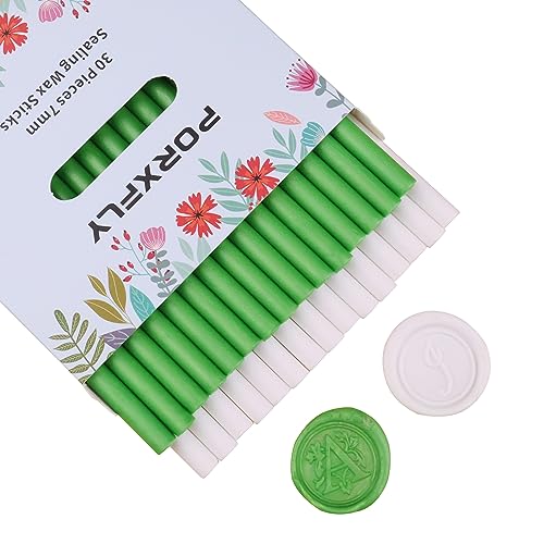 30 Pieces 7mm Sealing Wax Sticks for Glue Gun,PORXFLY Mini Wax Seal Sticks Great for Cards Envelopes,Wedding Invitations,Gift Wrapping,Wine Packages (White and Green) - color: White and Green