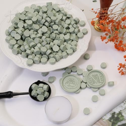 Sealing Wax Beads Sage Green WaxSeal Beads, 600Pcs Green WaxSealing Beads for Wax Seal Stamp, WaxSeal Beads Kit Perfect for Wedding Invitations, Christmas Envelopes (Sage Green) - color: Sage Green