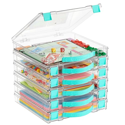 Vtopmart 6 Pack Board Game Storage with Handle and Snap-Tight Latch Lid - size: 6 Pack