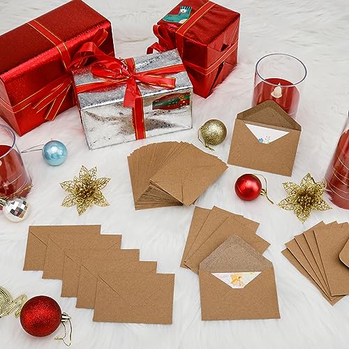 100 Pack 4 x 2.75" Mini Envelopes 120GSM Gift Card Kraft Envelopes Bulk Small Paper Gift Card Sleeves Greeting Card Business Card Brown Tiny Envelope Pockets for Card & Invitation - color: Kraft-100