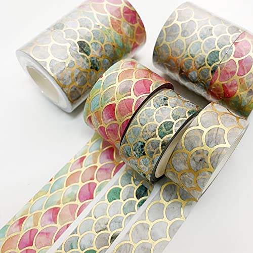 YUBBAEX Gold Veins Washi Tape Gorgeous Foil Masking Tape Set Decorative for Arts, DIY Crafts, Journal Supplies, Planners, Scrapbook, Card/Gift Wrapping (Squama & Ripples) - color: Squama & Ripples