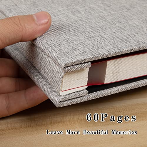 Spbapr Large Photo Album Self Adhesive Linen Cover Magnetic Scrapbook Album DIY Scrap Book 60 Black Sticky Pages for 3x5 4x6 5x7 8x10 Pictures with A Metal Pen - color: Light Gray, size: 11''x10.6''60pages