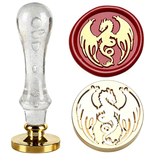 LANKIN Dragon Wax Seal Stamp; 25mm Brass Head with White Bubble Handle(No.2) - color: Dragon-2