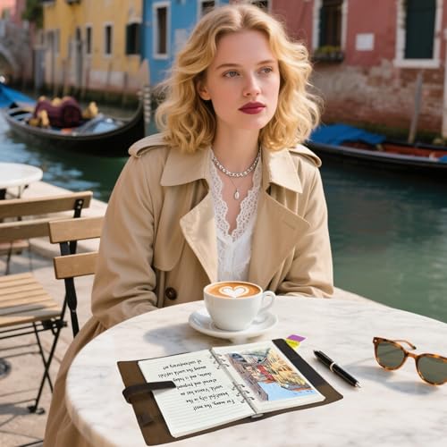 Refillable A5 Leather Binder Notebook 6-Ring, Reusable Genuine Leather Journal, Vintage Planner, 120 Pages Lined Paper & Pocket, for Writers Business Work Study College and Daily, 6.9”x 9”