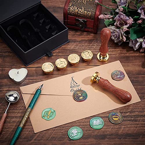 CRASPIRE Crow Wax Seal Stamp Halloween Raven Sealing Wax Stamps Moon Vintage 30mm Removable Brass Head Sealing Stamp with Wooden Handle for Wedding Invitations Envelope Wrap - style: Crow Moon Star