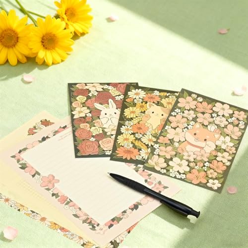 48 Pcs Stationery Paper Envelopes Set | Includes 24 Lined Writing Paper & 12 Envelopes & 12 Stickers,Animal Letter Writing and Stationery Paper Envelopes(4Style) - color: Shining
