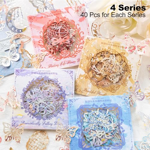 160Pcs Artistic Hollow-Cut Scrapbook Papers, Vintage-Style Decorations for Journaling, DIY Journaling Kits, Junk Journal Supplies - color: Animistic