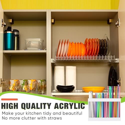 Qinyoung Wooden Straw Holder for Cabinet Door with Adhesive, White - color: White