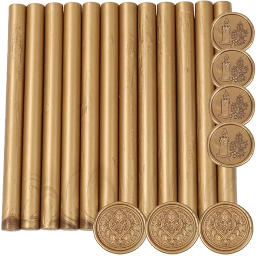 Vintage Antique Gold Wax Sealing Sticks, 12 Pcs Glue Gun Wax Seal Sticks Set for Seal Stamp Suit to 0.43'' Glue Gun Great for Wedding Invitation, Cards, Envelopes, Christmas Ideas (Copper Gold) - color: Copper Gold