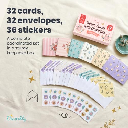 Decorably 32 Pack 4x6in Blank Floral Cards with Envelopes for All Occasions