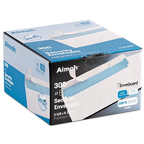 Aimoh #6 3/4 Small Envelopes Self Seal Security Envelopes No Window 1800Ct | No Window, EnveGuard, Security Tint, 3-5/8 x 6-1/2 In, 24 lb Paper, White, 1800 Count, Quick-Seal Closure (34300) - size: 1800 Ct.