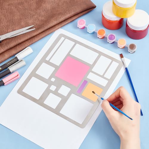 UNICRAFTALE Metal Stencil Square Cutouts Stencil Rectangle Template Stainless Steel Journal Stencils Geometric Template Painting Stencils for DIY Scrapbooking Photo Engraving Jewelry - style: Square