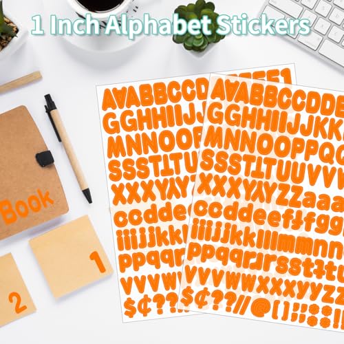 Alphabet Stickers, 12 Sheets Orange Letter Stickers, 1'' Inch Self-Adhesive Vinyl Mailbox Numbers & Letters for Home Decor & Classroom Bulletin Boards - color: Orange, size: 1Inch
