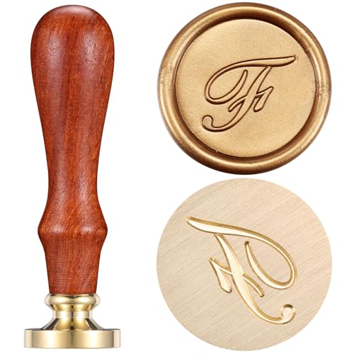Yoption Handwriting Letter F Wax Seal Stamp Kit with Antique Gold Wax Beads - color: F