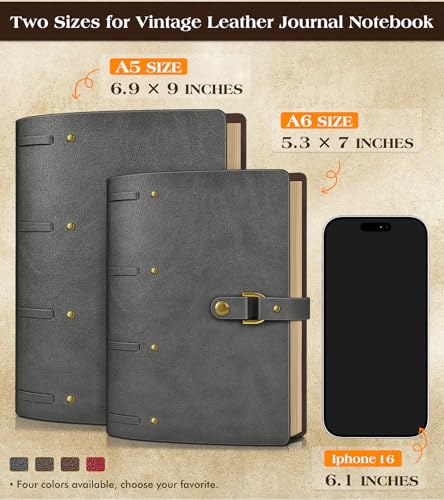 Leather Journal Notebook, A6 Size 5.3 x 7 inches 260 Lined Pages-Dusty Blue - color: Dusty Blue, size: 5.3*7inch