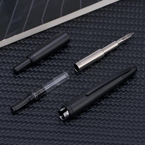 Jinhao 20 Press Fountain Pen, Matte Black Retractable Medium Nib with Ink Converter Set (Black Clip) - color: Matte Black (Black Clip), style: Medium