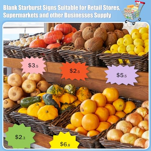 MixTeach 360 Pcs Multicolor Starburst Signs Cutouts in 2 Styles, Blank Round Rectangle Starburst Cutout Paper Star Burst Tag 4 Inch Starburst Shape Accents for Retail Garage Sale Bulletin Board Decor - style: Round and Rectangle