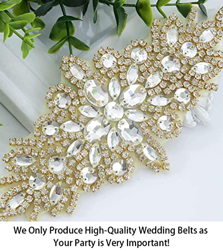 ShiDianYi Wedding sash Bridal Belts Gold Rhinestone Trim Applique Bridal sash Bridal Shower -RA004 - color: Gold, size: 1 Count (Pack of 1)