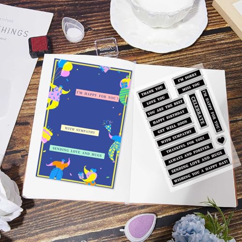 CRASPIRE Daily Language Clear Rubber Stamps Reusable Thank You Love You Text Sentiment Blessing Greeting Words Transparent Silicone Stamp Seals for Journaling Card Making Decor DIY Scrapbooking - style: Daily Expressions