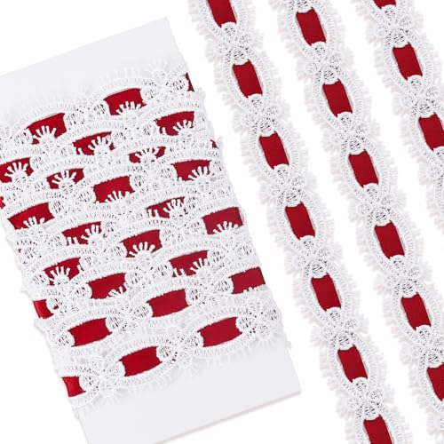 2 Yards Flower Lace Trim, Floral Lace Sewing Ribbon, Hollow Crocheted Decorating Embellishments for Bouquet Wrapping DIY Hair Clip Weddings Party Christmas Decoration- Red - color: Red-B style