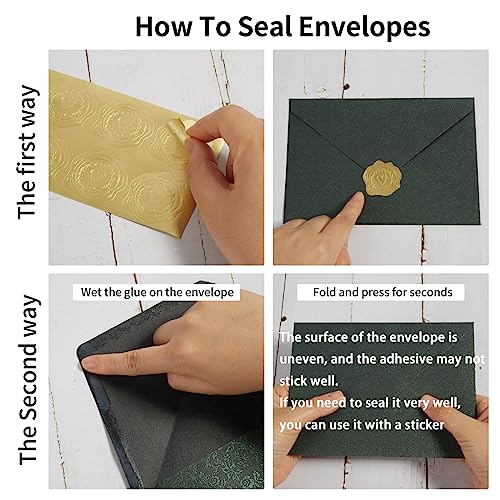 50 Pieces A7 Envelopes 5x7 with Gold Stickers, Rose, Dark Green | Vines Flower Texture Pattern, V Flap Luxury Mailing for Invitations, Wedding, Graduation, Baby Shower - color: Rose - Dark Green