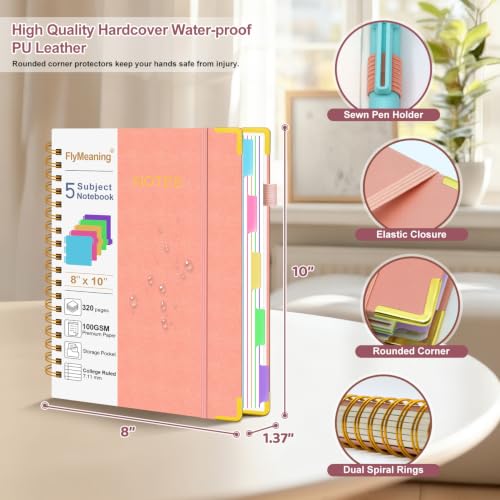 Hardcover Spiral Notebook Journal with Removable Dividers Tabs - color: Pink, size: 8"x10"