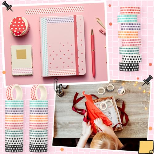 24 Rolls Polka Dot Washi Tapes for Back to School Gifts Crafts - size: 0.6 Inch, style: Polka Dot