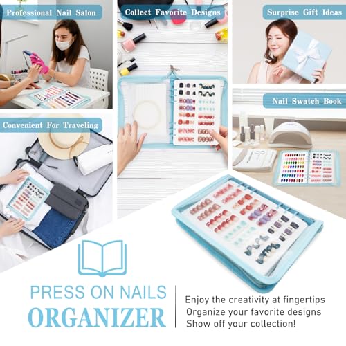 KEIFIN A5 Press On Nail Book Display Storage Organizer Binder, Blue - color: BLUE