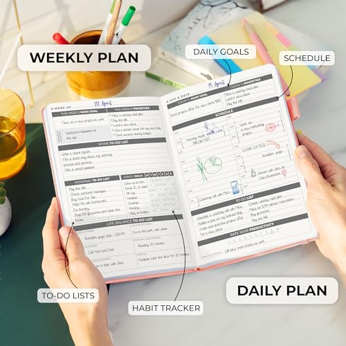Clever Fox Daily Planner, Undated Professional & College Day, Peach Pink - color: Peach Pink (Undated)