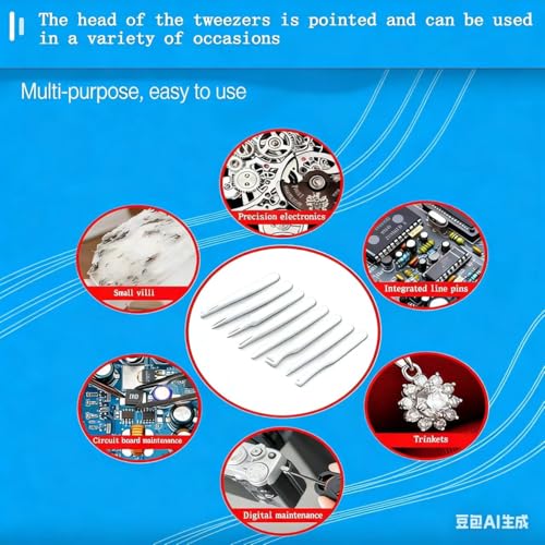 8Pcs ESD Plastic Tweezers Set Precision Tweezers Set ，Non-magnetic and Anti-Static Carbon fiber Tweezer Kits，for Craft,Electronics Repair,jewelry,Laboratory Work,And Used Etc（White） - color: White, size: 8 PCS Plastic Tweezers-White