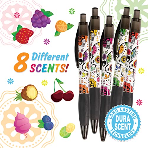 Sugar Skull Smens - Patented Gourmet Scented Pens, Black Ink, Medium Point - 8 Count - color: Sugar Skull (8 Count)