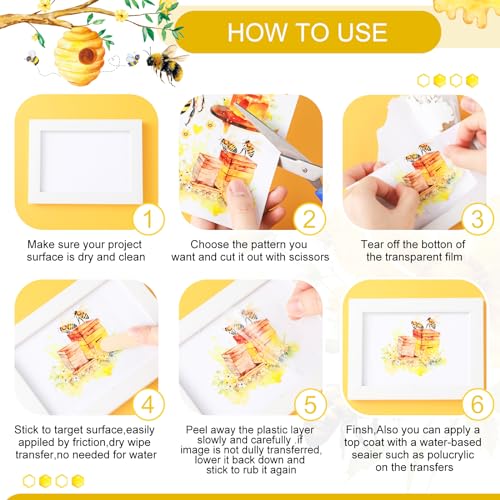 BBTO 12 Sheets Rub on Transfers for Crafts Wood Furniture DIY, 5.5" x 5.7" - style: Bee